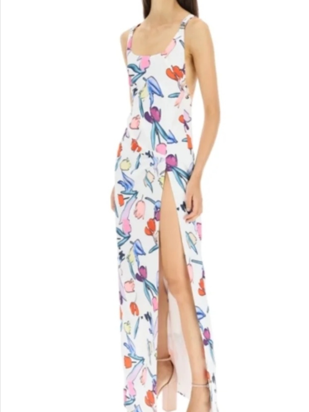 ROTATE Birger Christensen Floral Strappy Maxi Dress with Multicolor Tulip